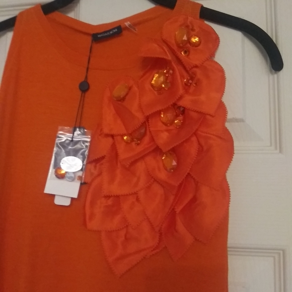 Magaschoni Cashmere Silk Sleeveless Sweater Top Tank Orange nectarine Small - Picture 4 of 10